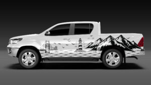 Toyota Hilux Mountain, Berge, Meer, Brücke, Leuchtturm, Panorama Aufkleber Dekor Sticker